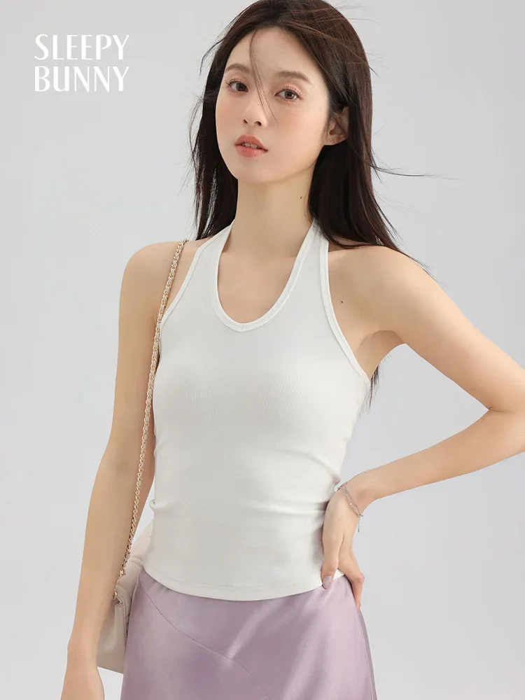 Women Slim Fit Halter Neck Tank Top U-Neck Sleeveless Backless Camisole Spring Inner Layer for 2025 Casual and Stylish Looks