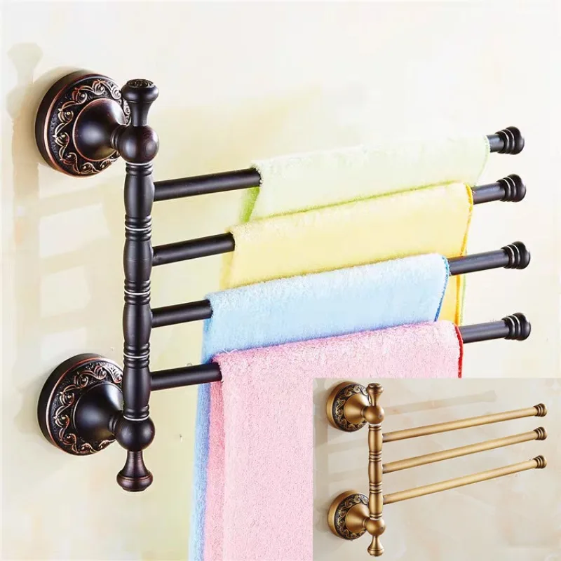 Black antique retro all-copper towel rack, movable towel hanging rod