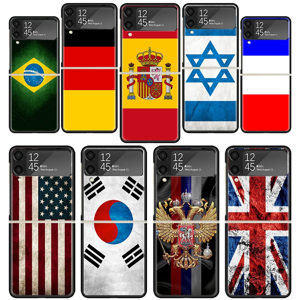 Чехол для телефона с национальным флагом RU FR UK для Samsung Z Flip6 Flip5 Flip4 Flip3 Galaxy ZFlip 6 5 4 3 5G Высококачественный черный жесткий Ca