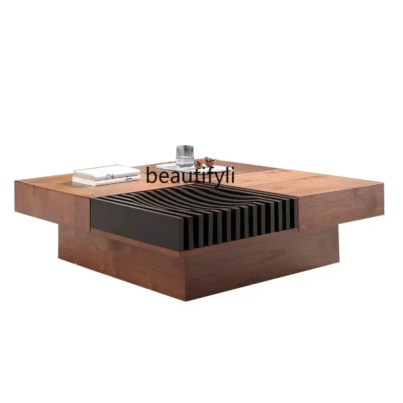 

Z.Italian Black Walnut Creative Coffee Table Modern Minimalist Living Room Storage Square Designer Coffee Table Combination