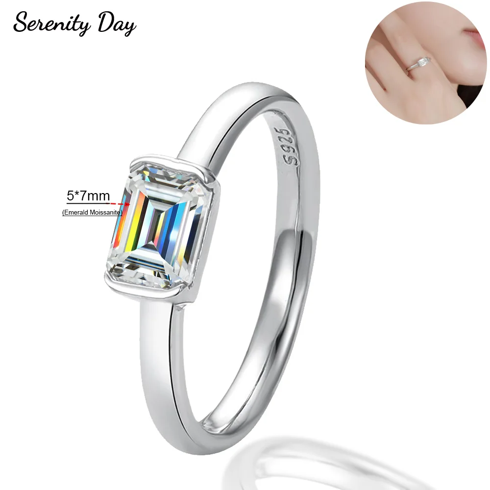 Serenity 1ct Emerald Cut Moissanite Rings for Women Wedding Bridal S925 Sterling Silver Lab Diamond Rings Plated 18k Anniversary