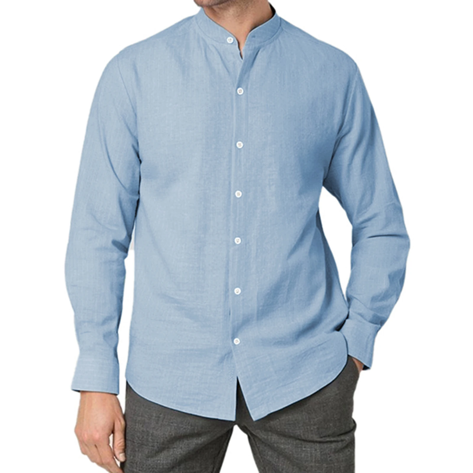 Men Button down Shirts Casual Solid Color/Stripe Basic Fall Long Sleeve Tops for Beach Vacation Streetwear