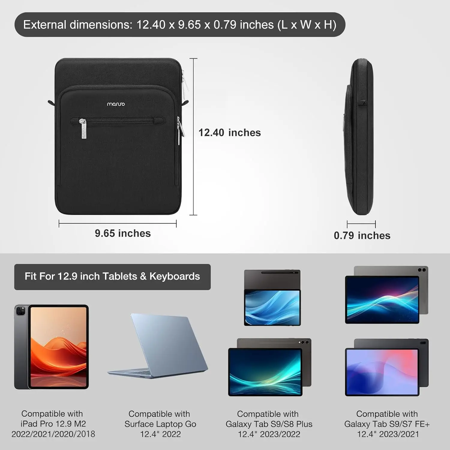 Borsa a tracolla per tablet per iPad Air Pro 12.9 13 pollici M4 M3 M2 M1 Galaxy Tab S9 + Borsa per laptop con superficie Valigetta