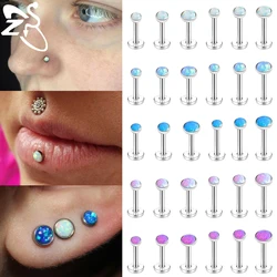 ZS 1 Piece Internal Thread 16G Stainless Steel Lip Stud 3/4/5MM Opal Stone Labert Lip Piercing Helix Cartilage Piercings Jewelry