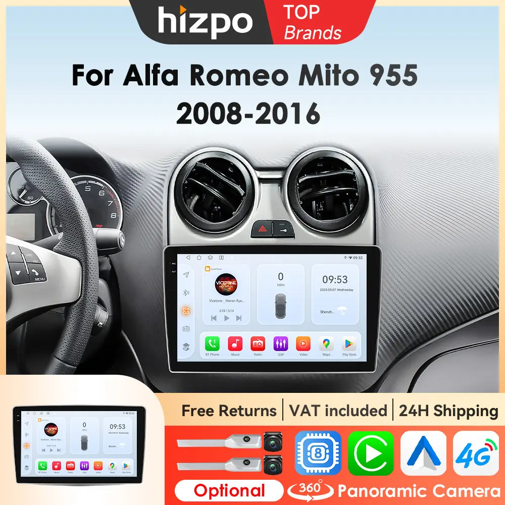 Hizpo Autoradio Per Alfa Romeo MiTo 955 2008 - 2016 Sistemi Intelligenti Android Auto Navigazione GPS Bluetooth WiFi Carplay