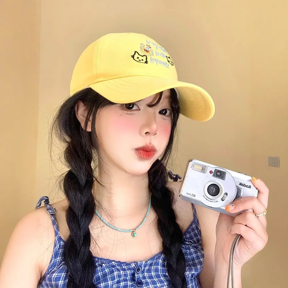 Бейсбольная кепка с вышивкой кошачьих букв, женская летняя кепка с широкими полями, маленькая фуражка с большим окружностью головы, шляпа от солнца