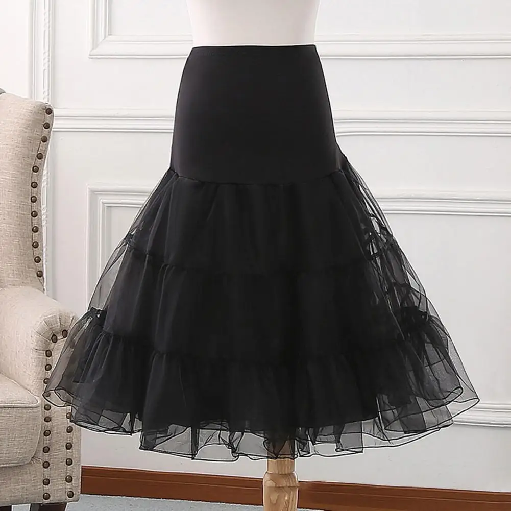 

Puffy Skirt Elegant Multi-layered High Waist Tulle Skirt for Wedding Dance Dress A-line Party Skirt with Puffy Hem Solid Color