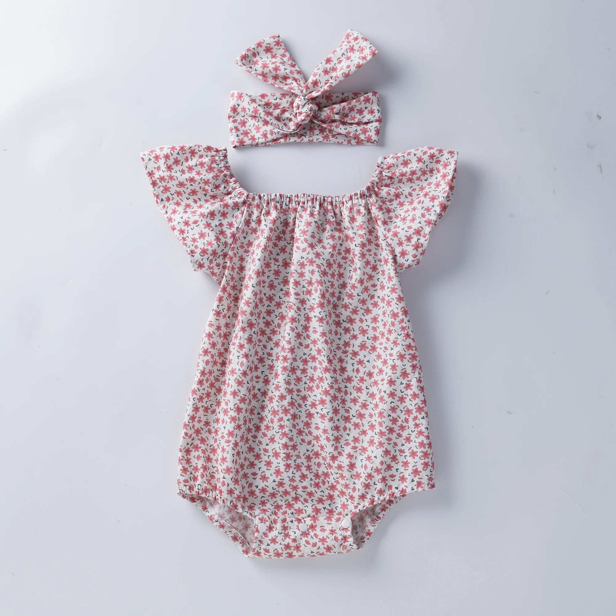 Babany bebe Newborn Baby Girls Sleeve Floral Romper 0-12M Short Sleeve Romper + Headband 2pcs for Girls