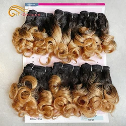 Mechones rizados hinchables rubios, extensiones de cabello humano 100% para mujeres negras, mechones de pelo corto y rizado indio de color 1B 27 30 99J