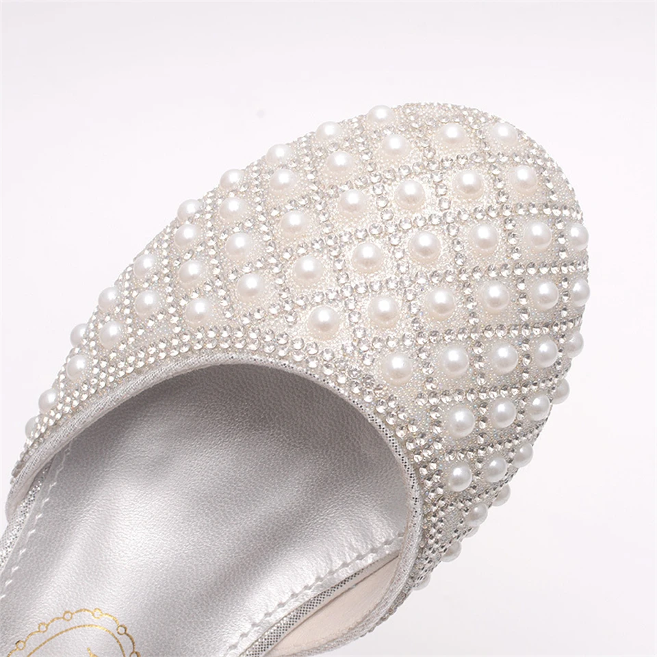 Girls Sparkly Pearl Rhinestone Mary Jane High Heels Shoes Pageant Formal Occasion Children Communion Graduation Princess Sandals