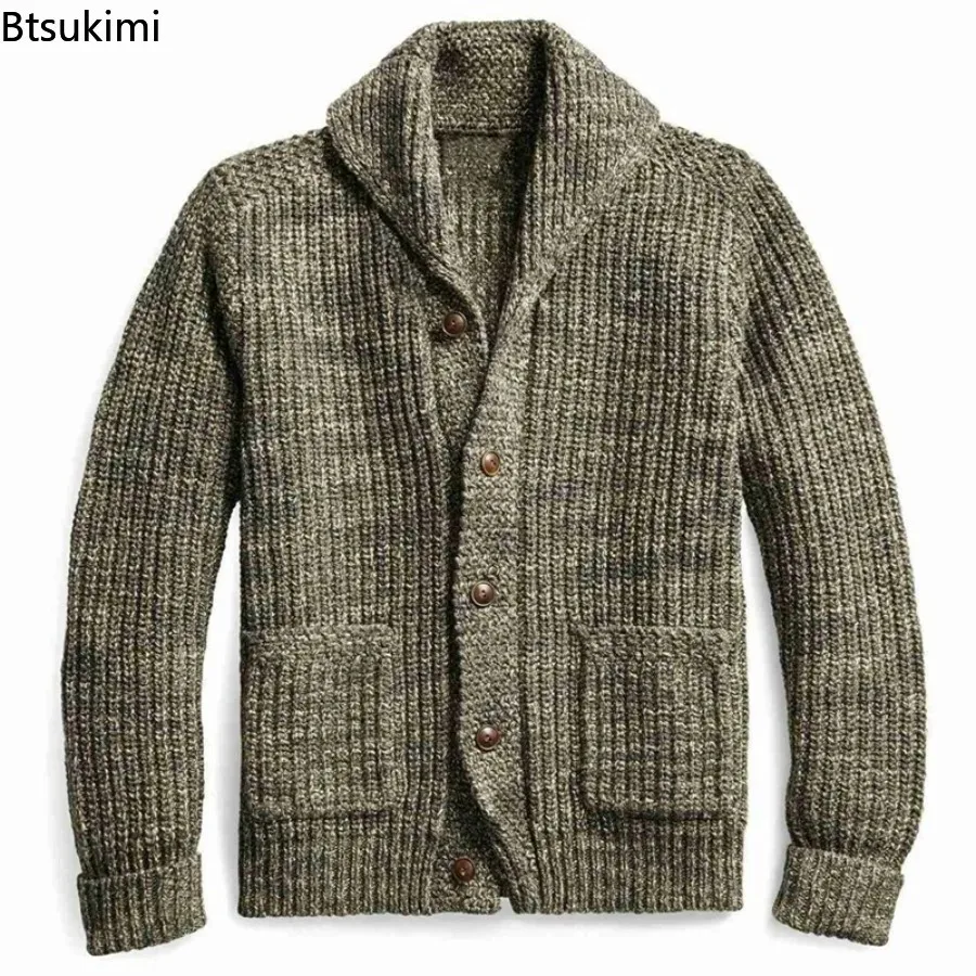 

New 2024 Knitted Sweater Men Long Sleeve Casual Streetwear Cardigan Button Down Lapel Solid Coat Autumn Vintage Luxury Clothing