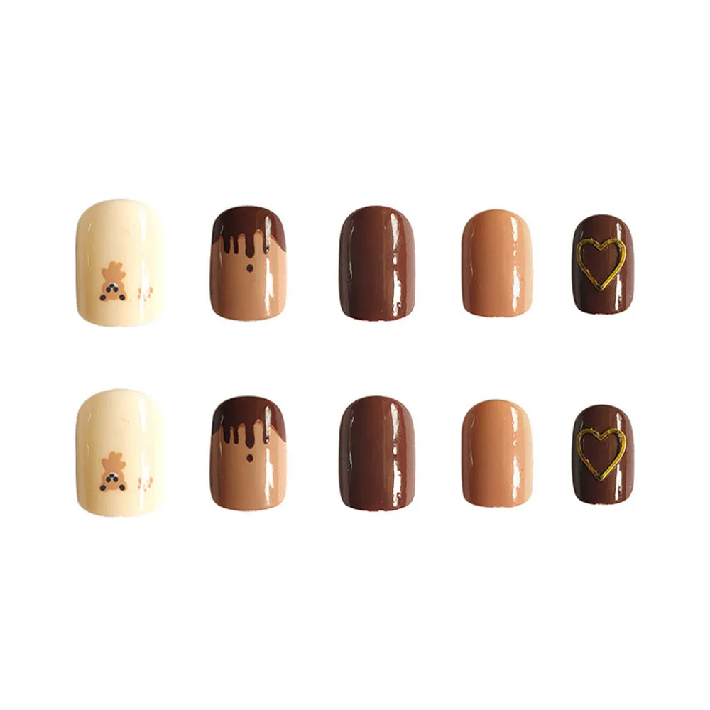 24pcs Short square bear False nails removable Manicure patch