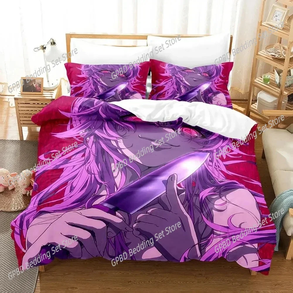 Fashion Anime Future Diary Yuno Gasai Bedding Set Boys Girls Twin Queen Size Duvet Cover Pillowcase Bed Kids Adult Home Textiles