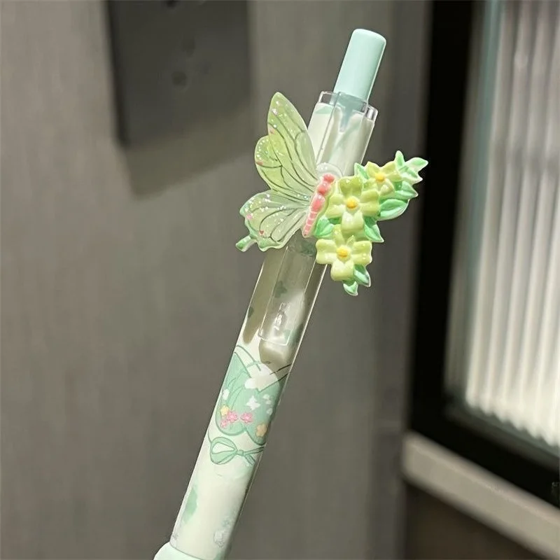5-teiliges Set schwarzer Gelstifte mit zufälligen Farben und floralen Schmetterlingsmotiven, hochwertig, geeignet für Büro- und Studienzwecke, vielseitig einsetzbar, im Ins-Stil, ästhetisch ansprechend, mädchenhaft, ideal für Prüfungen, superweich, schnell trocknend, perfekt zum Üben des Schreibens – Detail 3