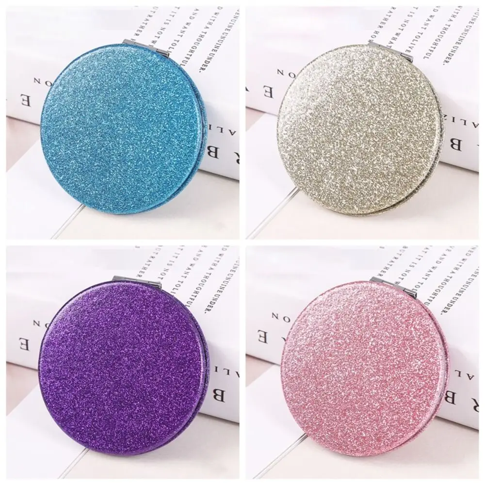 Miroir de maquillage rond à paillettes, accessoires de coiffure, brillant, pliable, double face, compact, vanité, voyage