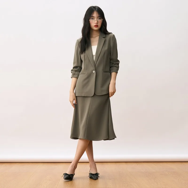 

Новый осенний комплект костюма для женщин для похудения и элегантный однобортный профессиональный маленький пиджак и модная женская юбка