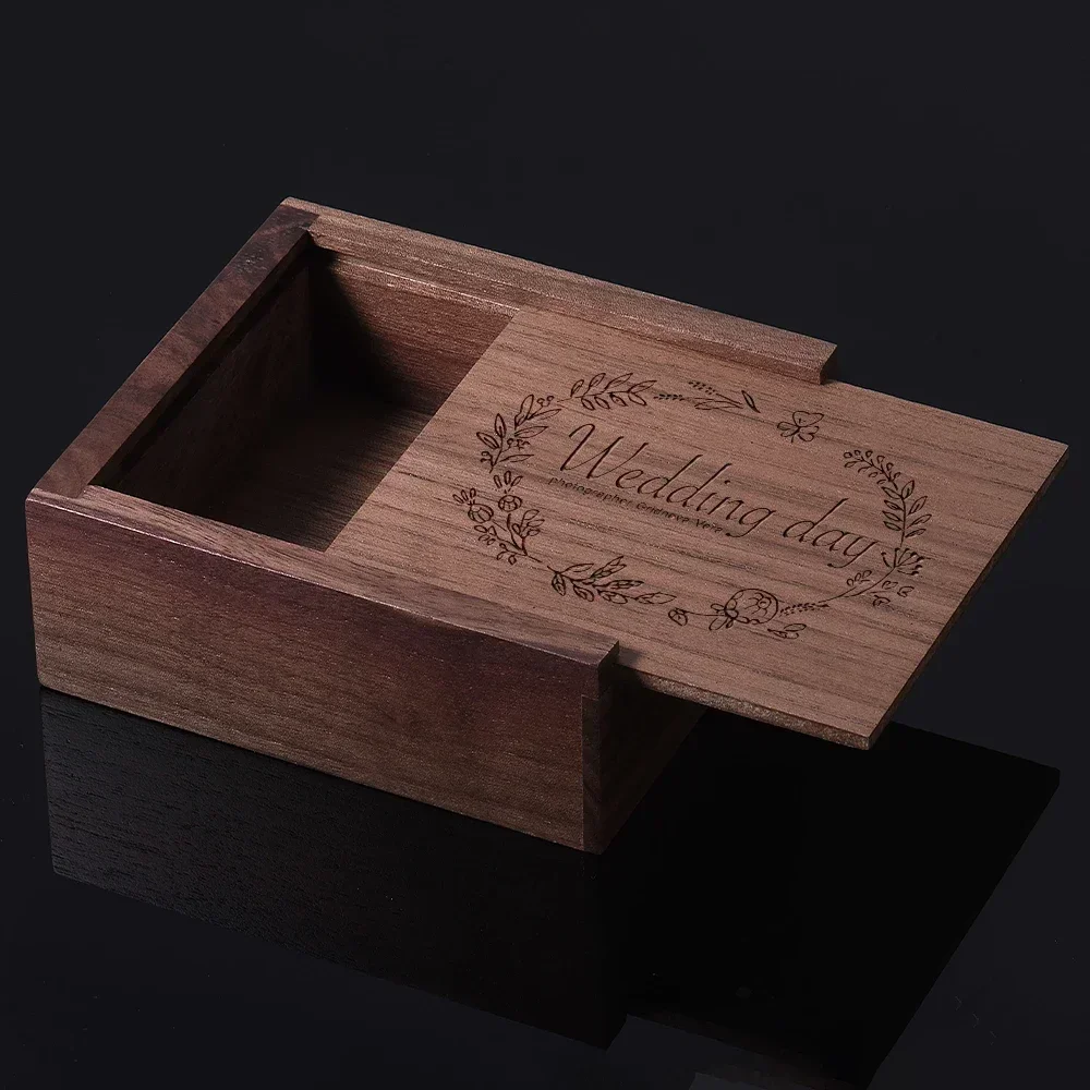 1Pcs Free Engraving Walnut Square Wooden Unfinished Storage Box for Necklace Jewelry Or USB Wood Decor Printing Custom Wood Box