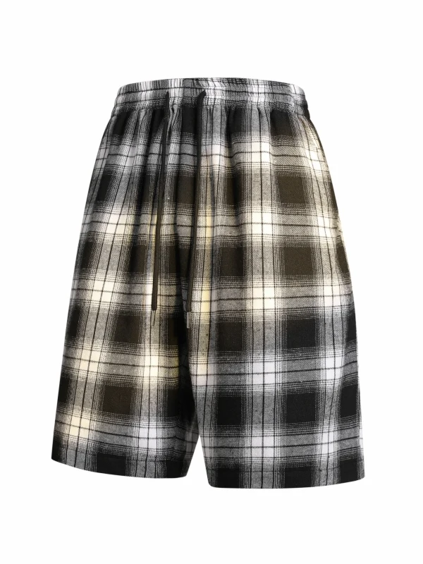 

Летние винтажные мужские брюки в клетку свободного кроя с эластичным поясом и шнурком, повседневные, прямые, длиной до колена, черные