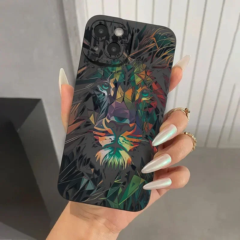 Colorful Lion Pattern Phone Case For iPhone 11 12 13 14 15 Pro Max XS X XR 7 8 Plus SE 2020 Shockproof Matte Soft Silicone Cover