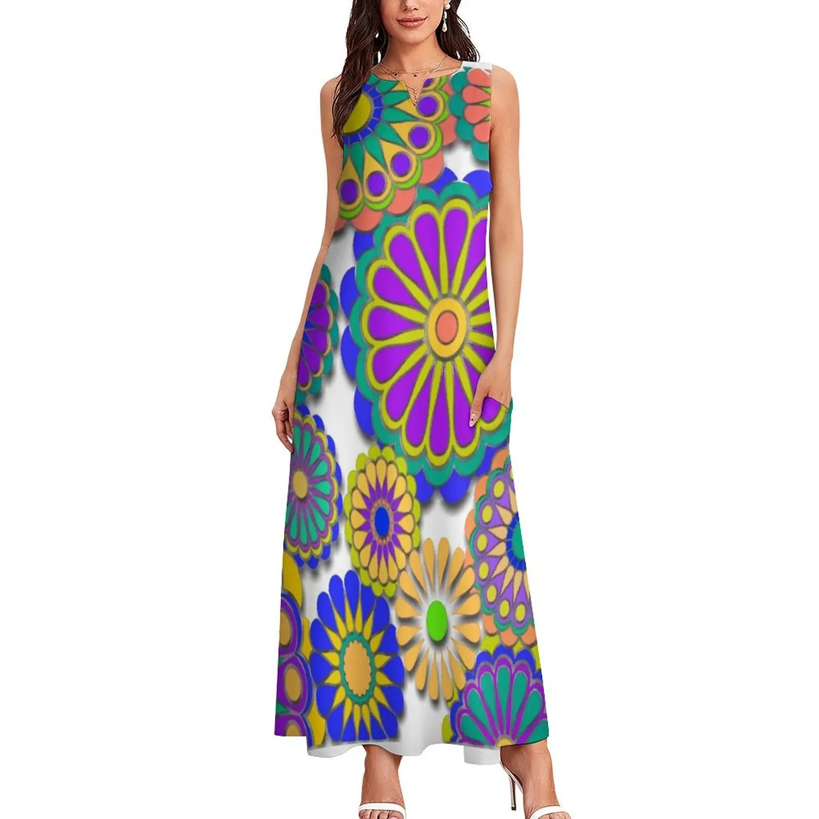 Happy Hippy Flowers 2 Robe longue pour femmes, robes longues, vêtements pour femmes, été, New Yorfur s, 2025