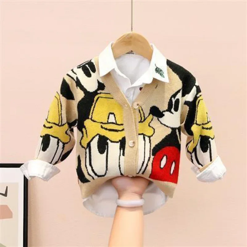 Disney Knitted Cardigan Japanese Donald Cartoon Sweaters for Kids Coat Female Autumn and Winter Loose Wild Thicken Kawaii Tops