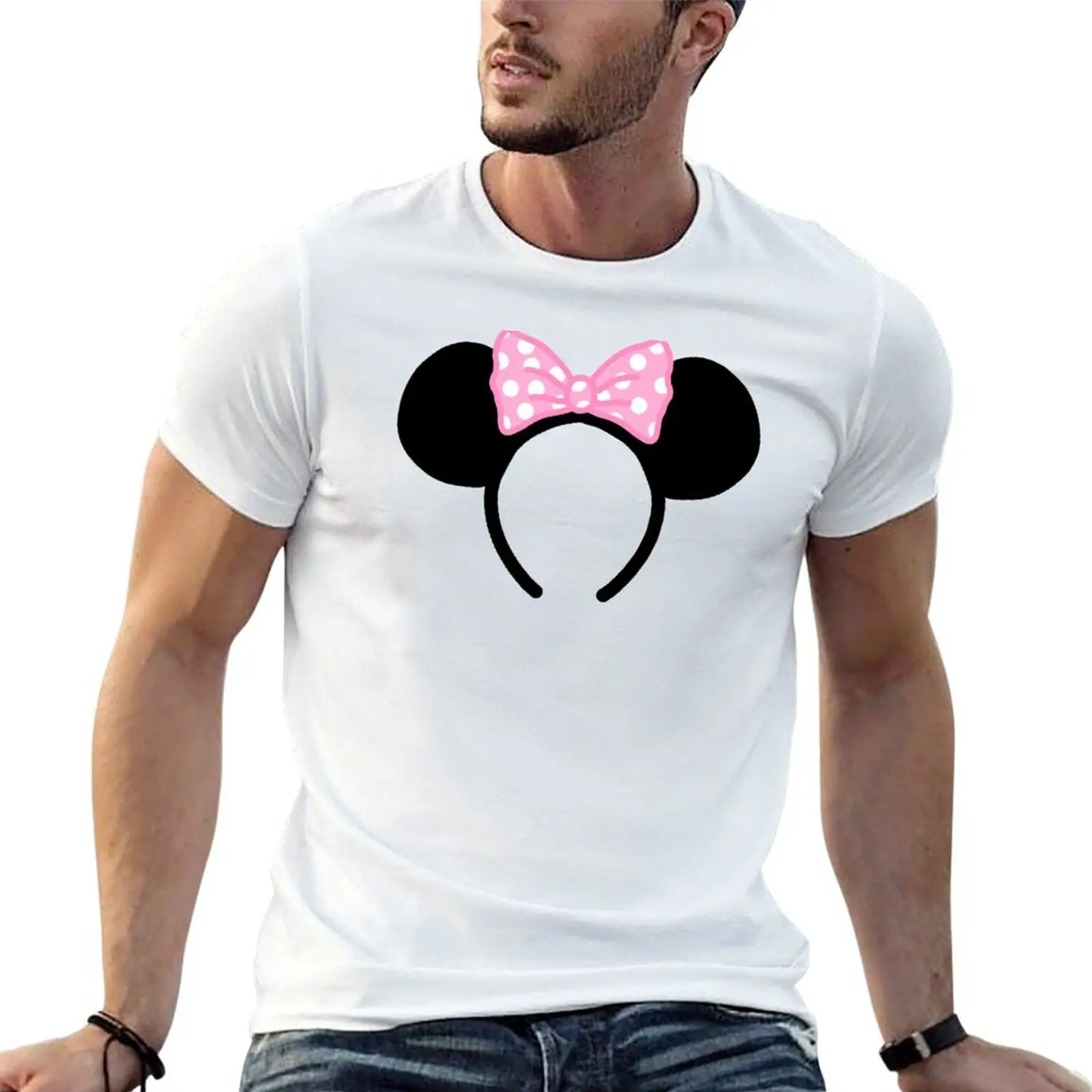

g funny shirts man t t Dot Ears Pink Bow for T-Shirt men shirts cotton Black with Mouse Polka