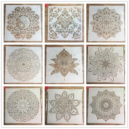 Imagen 2 del producto Nuevo molde de mandala artesanal de tamaño 30*30cm para pintar plantillas, álbum de fotos estampado, tarjeta de papel en relieve sobre madera, tela, pared