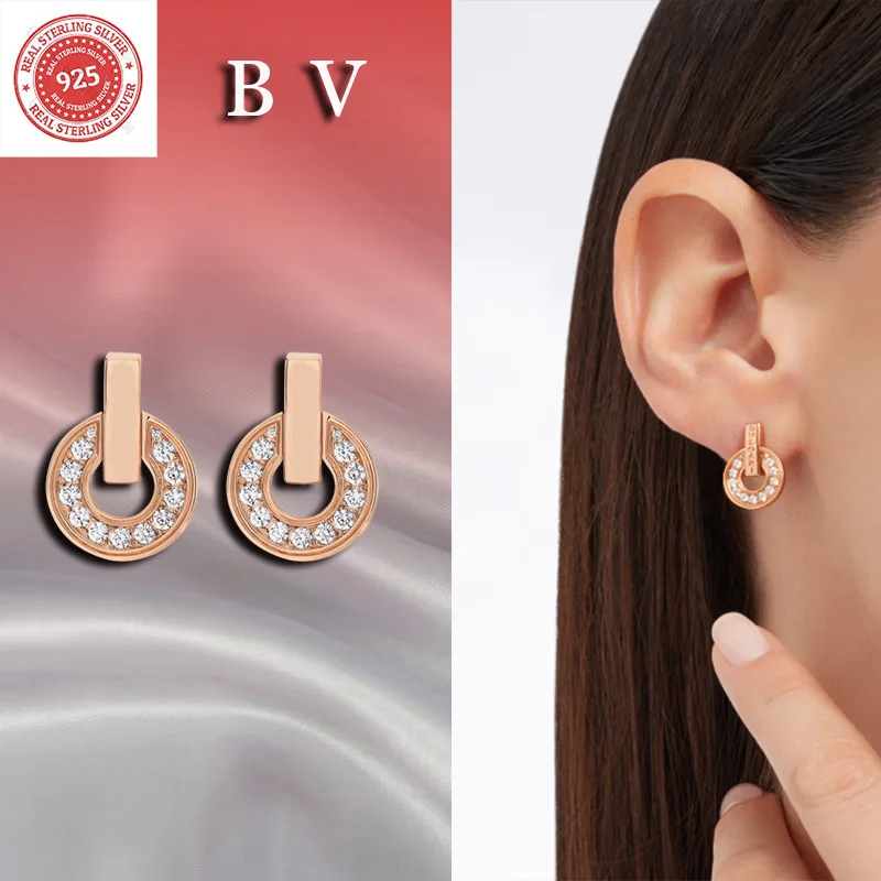 Pure silver s925 fashion B V trendy French charm light luxury jewelry classic earrings BV office women's accessories