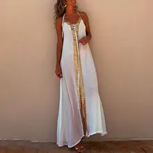 Shell Lace Light Apricot Dress Bohemian Vacation Style Long Dress