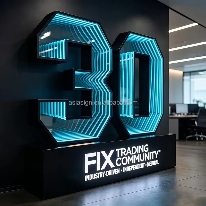 Custom Small Desktop LED Infinity Abyss Mirror with Waterproof IP65 Custom Logo for Office Advertising Lighting and Cafe