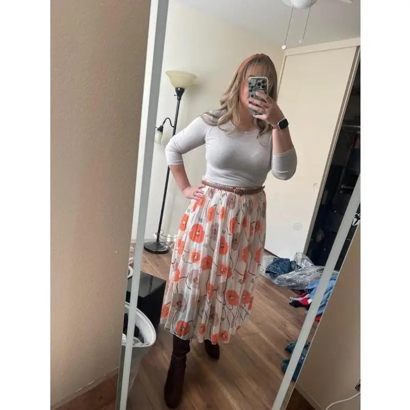 

High Waist Chiffon Pleated Elastic New Sle Women's Skirt Casual Sport Suit Seven Sve T-irt ort Pants Autumn Wear