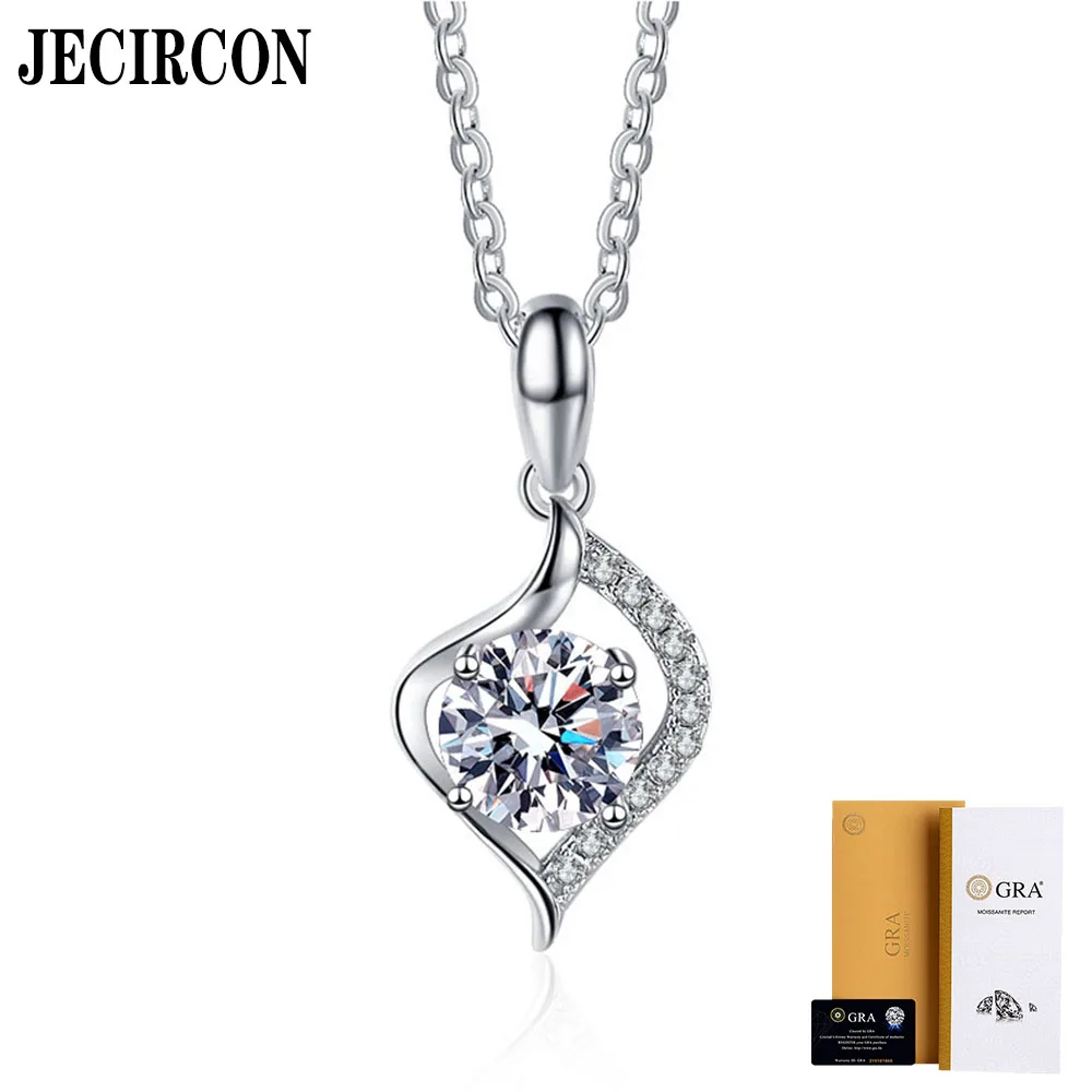 

JECIRCON S925 Sterling Silver Heart-Pounding Moissanite Necklace Simple Internet Celebrity Pendant Fashion Neck Chain for Women