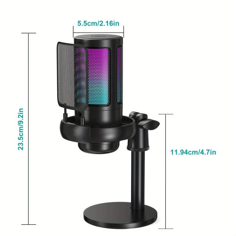 Microphone，USB Computer Microphone，Applicable to Podcasting Videos、Streaming Media、Condenser Microphone，Fast and Silent，Tripod
