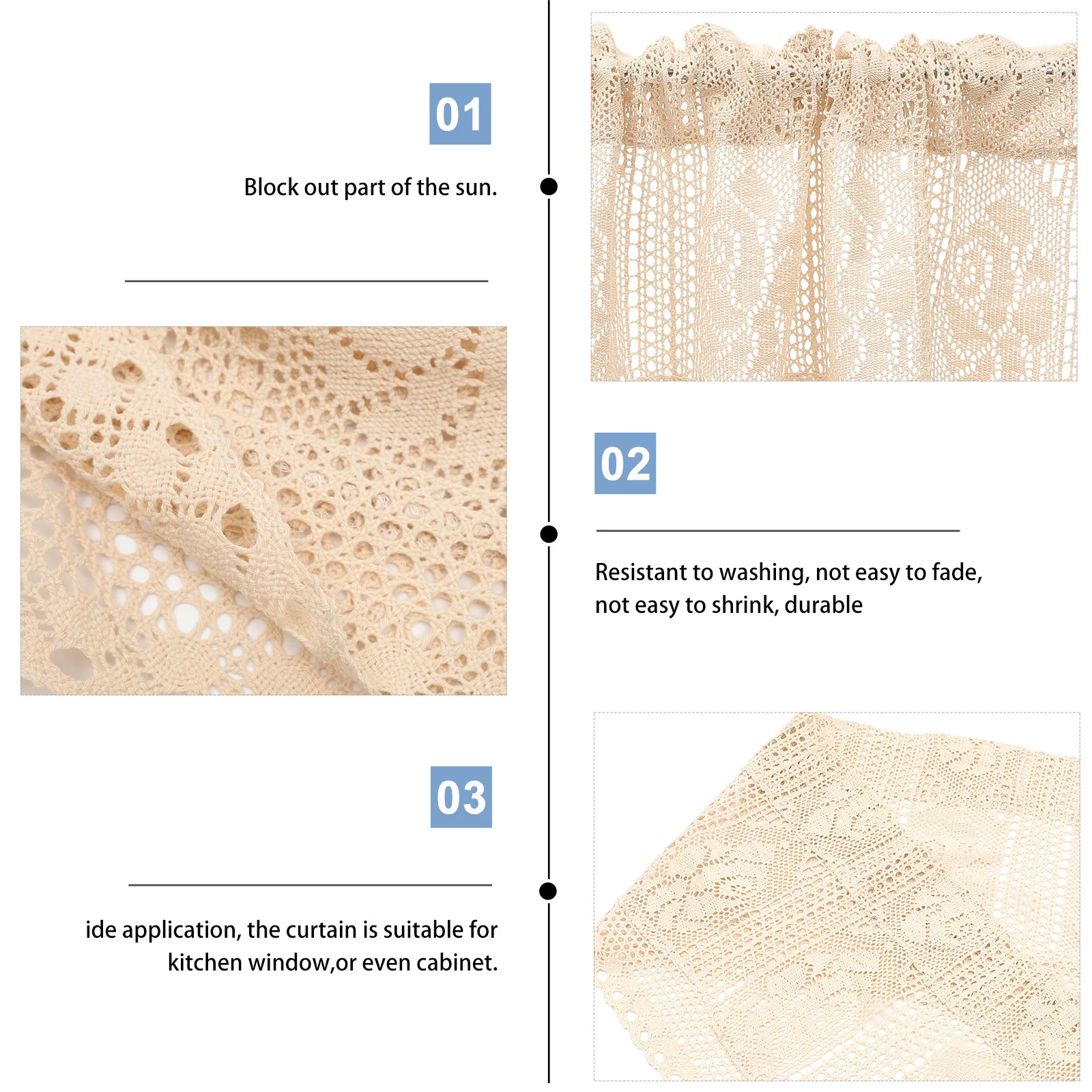 

Rustic Crochet Short Curtain Kitchen Window Small Decorative Sun Block Easy Install Crochet Curtain Kitchen Curtains