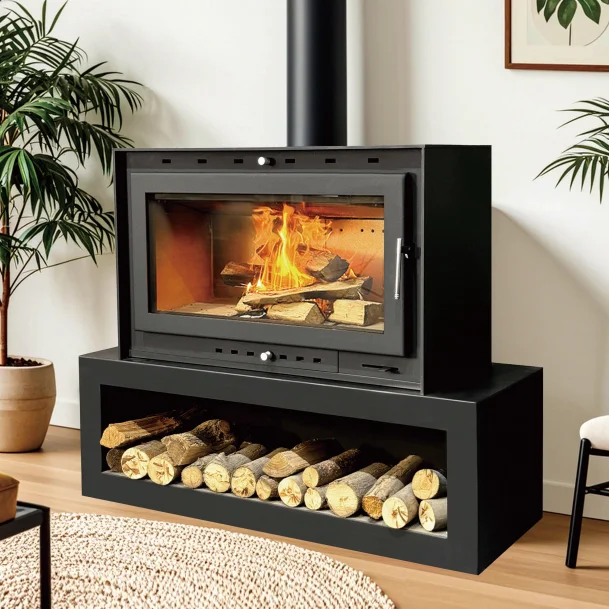 Fireplace Modern Design Cast Iron Freestanding Fireplace Gas And Wood-Burning Stove With Firewood Storage For Villas