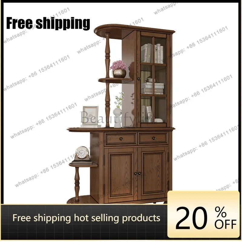 American all solid wood porch double open shoe cabinet retro living room partition integrated glass wine cabinet