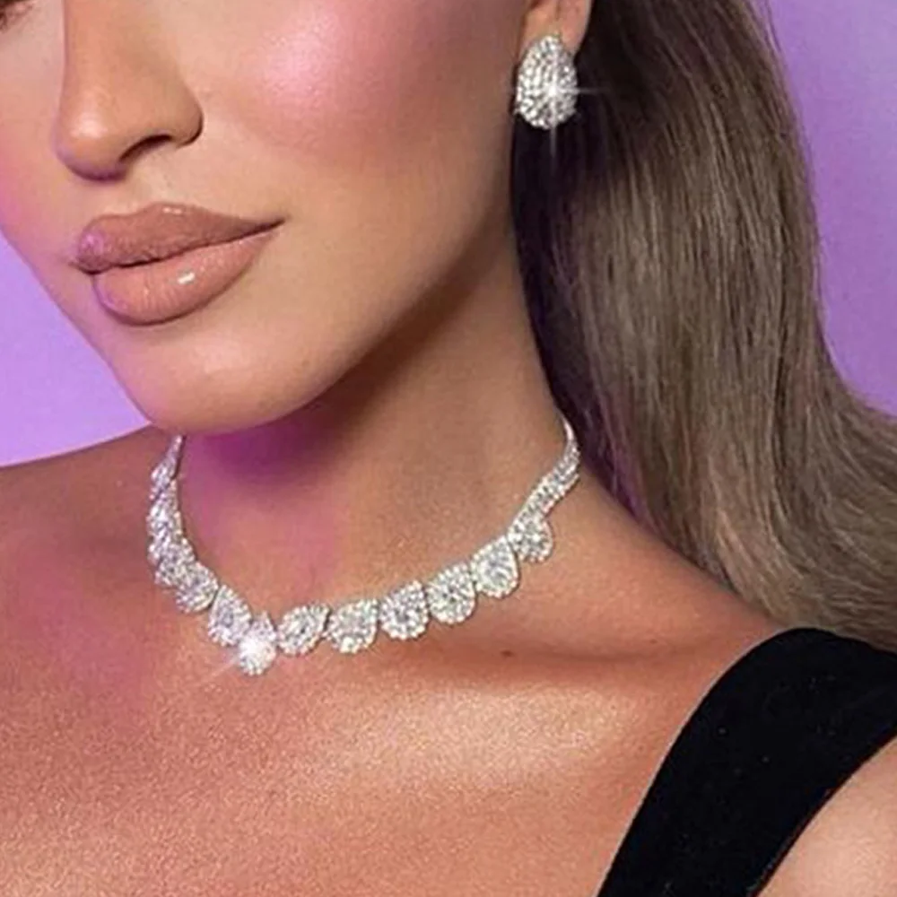 Stonefans Water Drop Necklace and Earring Set Luxury Wedding Y2k Bridal Accessories Jewelry Set for Women 2024 Designer Elegant