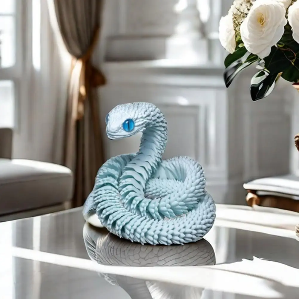 3D Printed Luminous Snake Figurine Movable Joints Snake Figure Articulated Animal Model Toy Home Office Bookshelf Desktop Decora