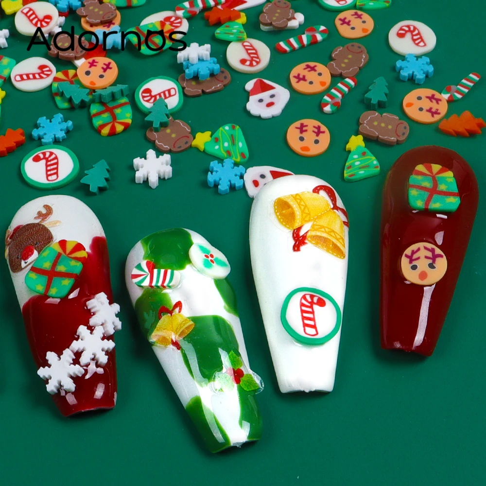 Christmas Nail Art Decorations Cute Santa Hat Elk Gingerbread Snowflakes Polymer Clay Nail Design DIY Xmas Manicure Accessories