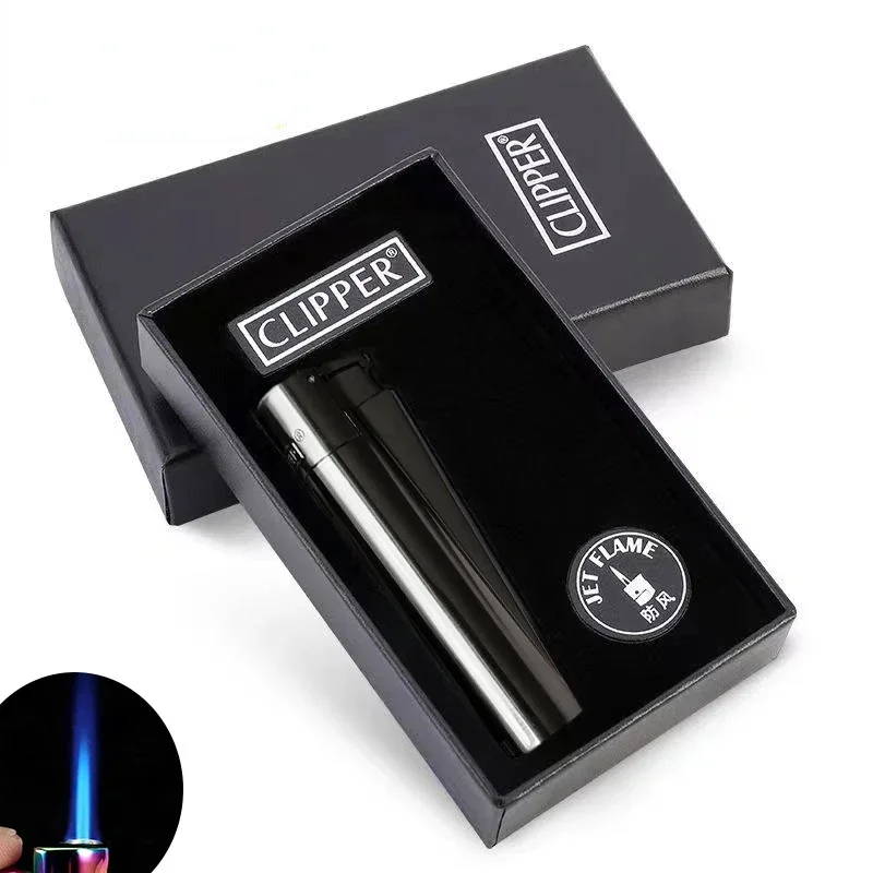 Nieuwe Clipper Spades Een Draagbare Slijpschijf Flint Opblaasbare Aansteker Metalen Vuurloze Butaangas Jet Aansteker met Geschenkdoos