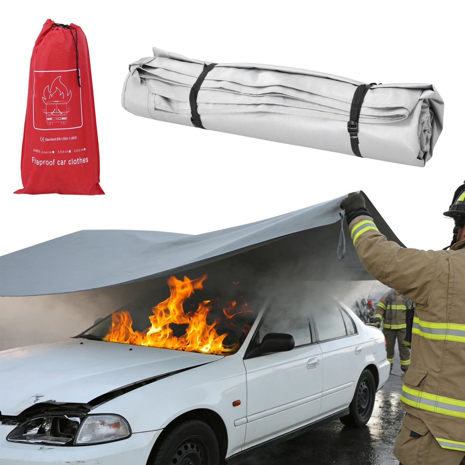 

Emergency Fire Suppression Blanket Reusable Fire Extinguisher Blanket Silicone Coated for EV Battery & Engine Fires