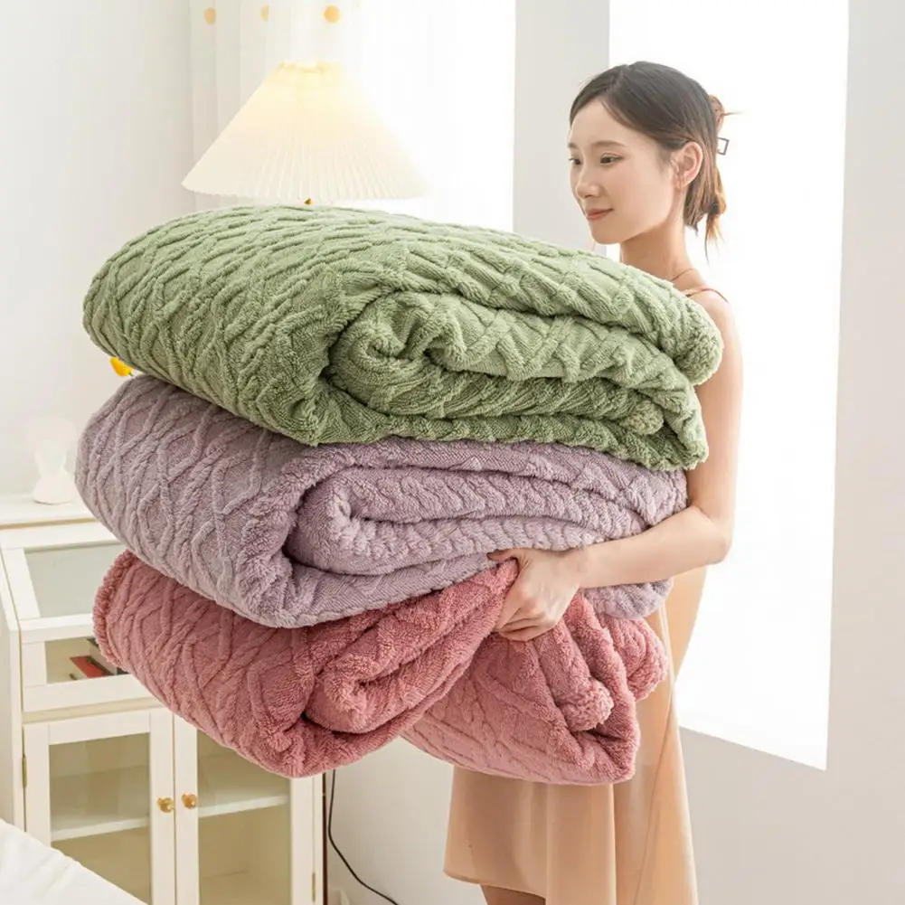 Cozy Bed Blanket Cozy Sherpa Blanket for Winter Bed Office Lunch Break Air Conditioning Double Layer Thick Warm Plush Blanket