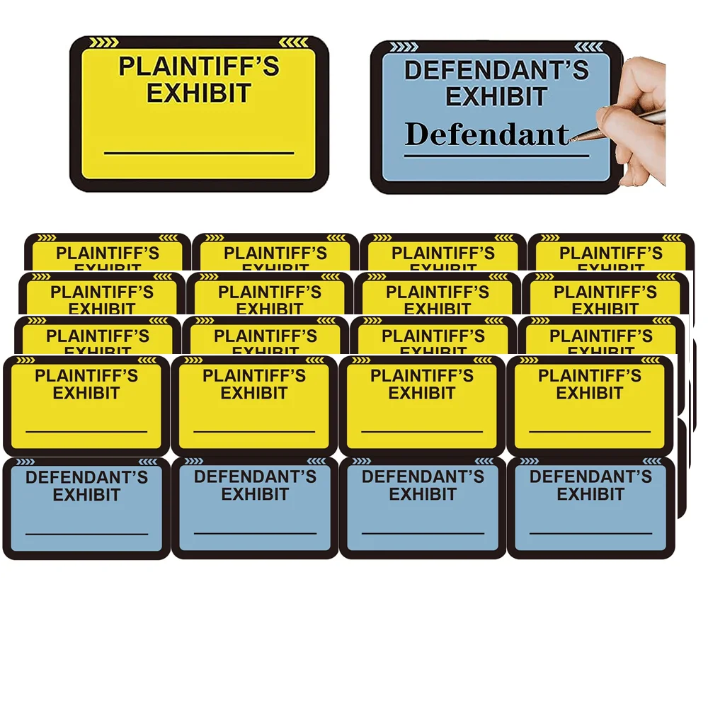 

400 Pcs Legal Yellow Plaintiff's Exhibit Blue Defendant's Exhibit Stickers 1.65 X 1 Inches - Color-Coded Exhibit Labels