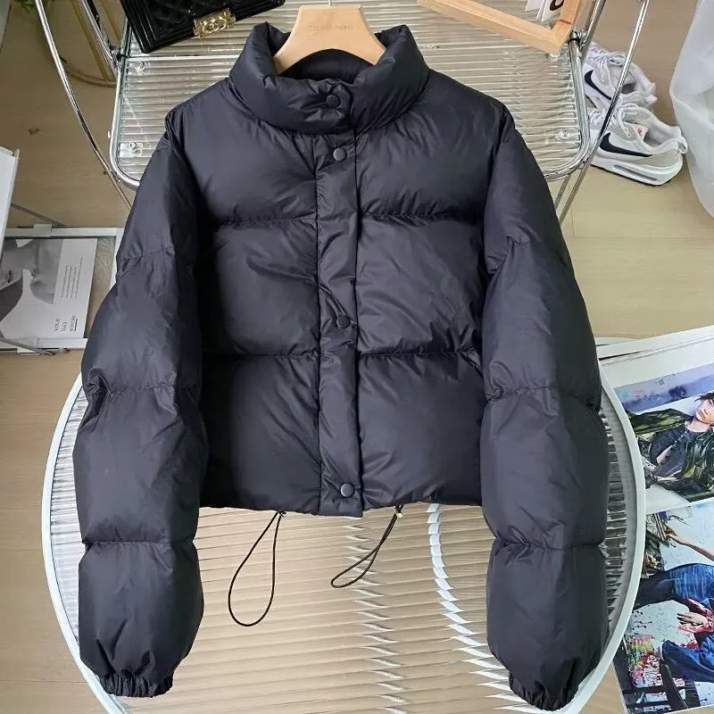 Korean Style Vintage Brown Short Jacket Woman Fashion Warm Long Sleeve Parkas Woman 2026 New Autumn Winter Hooded Puff Coats