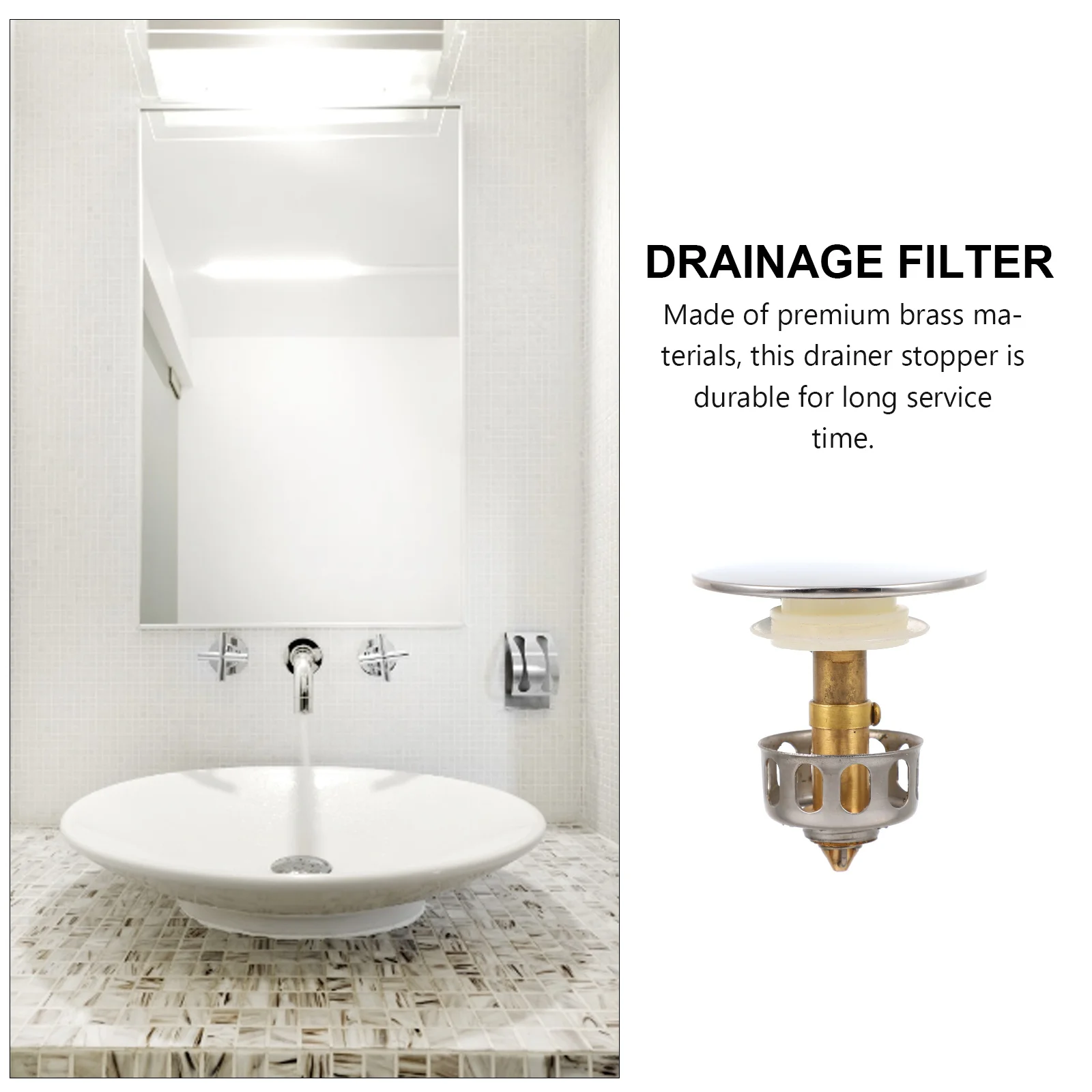 

Universal Sink Waste Stopper with Pop-Up Strainer Premium Brass Construction Anti-Clogging Drain Filter for Basin Hair and