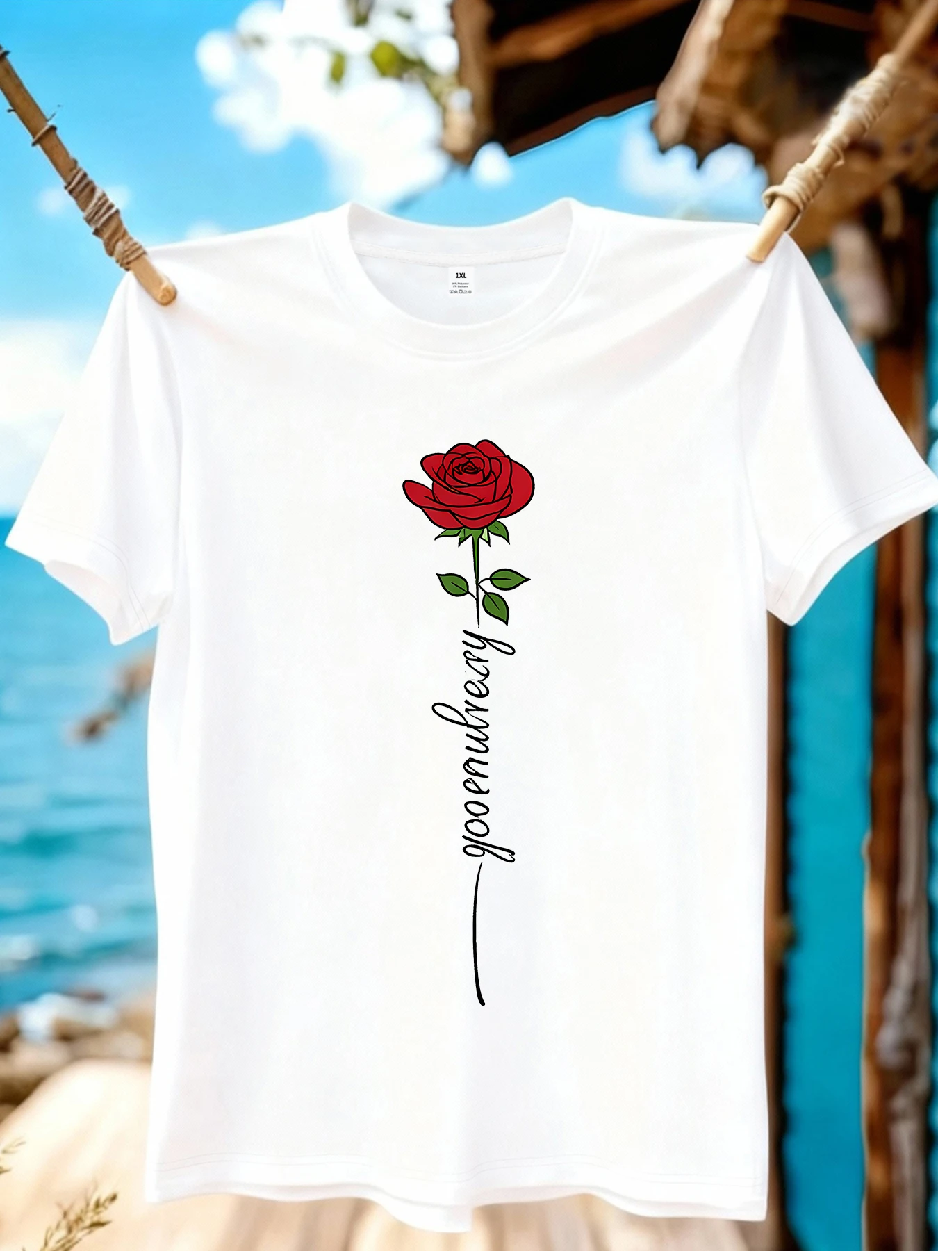 

【WZM10947】Женская футболка больших размеров с принтом роз, круглым вырезом, летняя, повседневная, с короткими рукавами, в уличном стиле, универсальная, больших размеров.