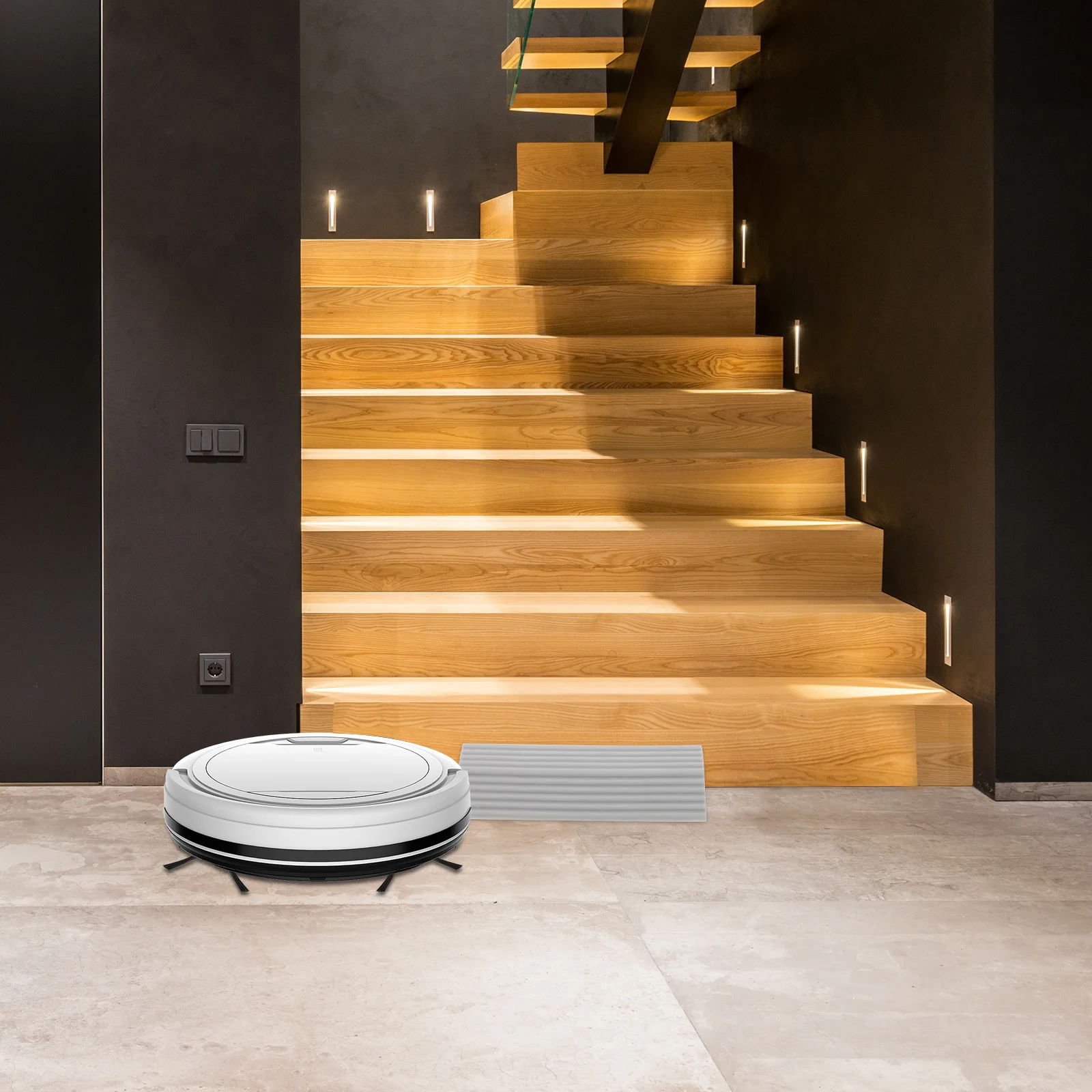 

Robot Vacuum Cleaner Threshold Ramp Mat Easy Installation Durable Non-Slip Rubber Transition Ramp For Doorways Bathrooms Garages