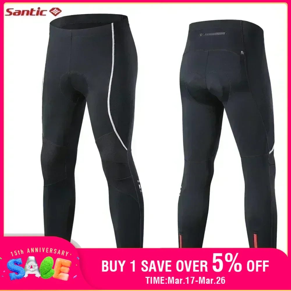 Santic Winter Cycling Pants Men's Fleece Windproof Professional MTB Road Riding Bicycle Trousers Reflective Padded Gym Clothing