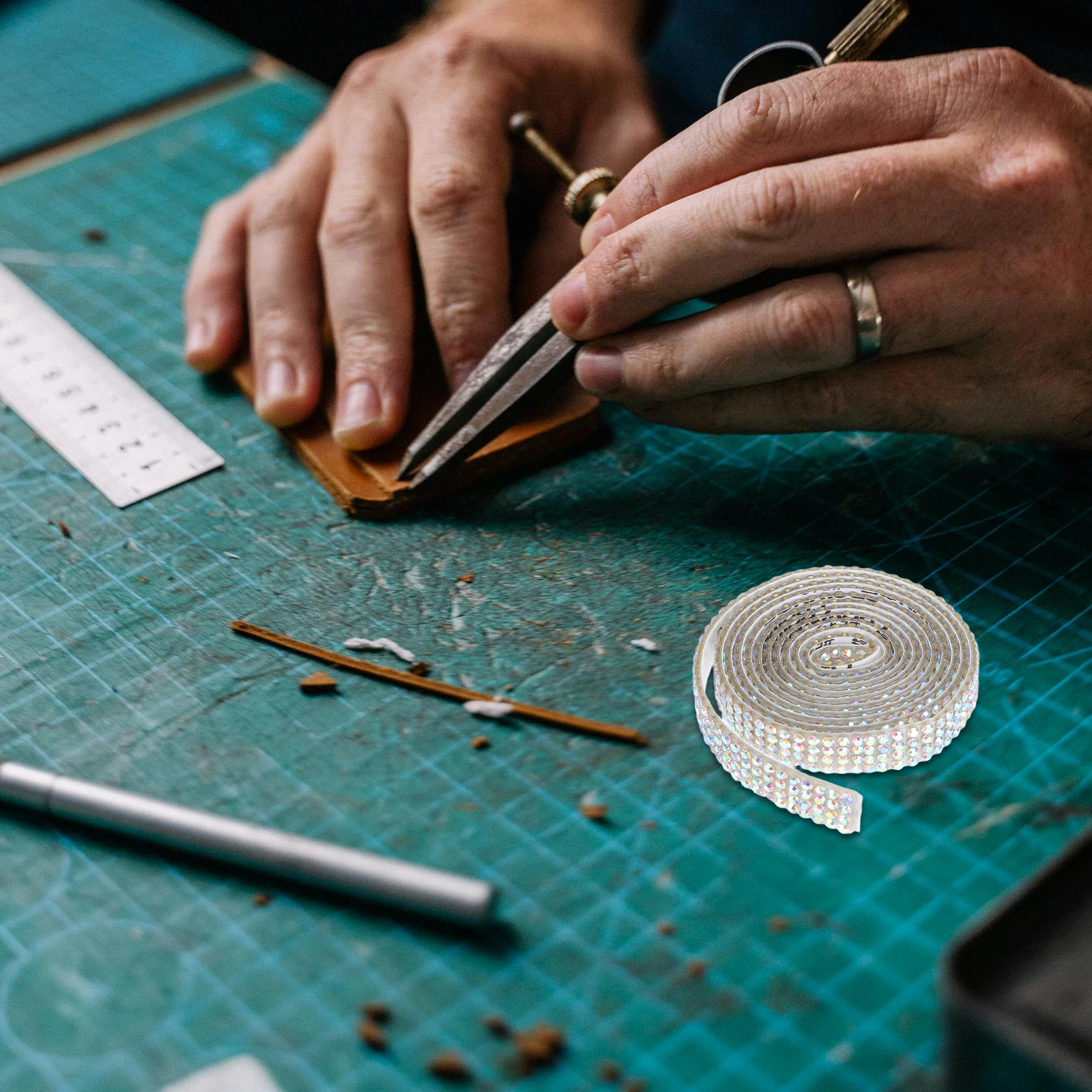 

4 Rolls Crafts Rhinestone Ribbon Self Adhesive Decorative Strip Border Tape Rhinestones Bling Strips