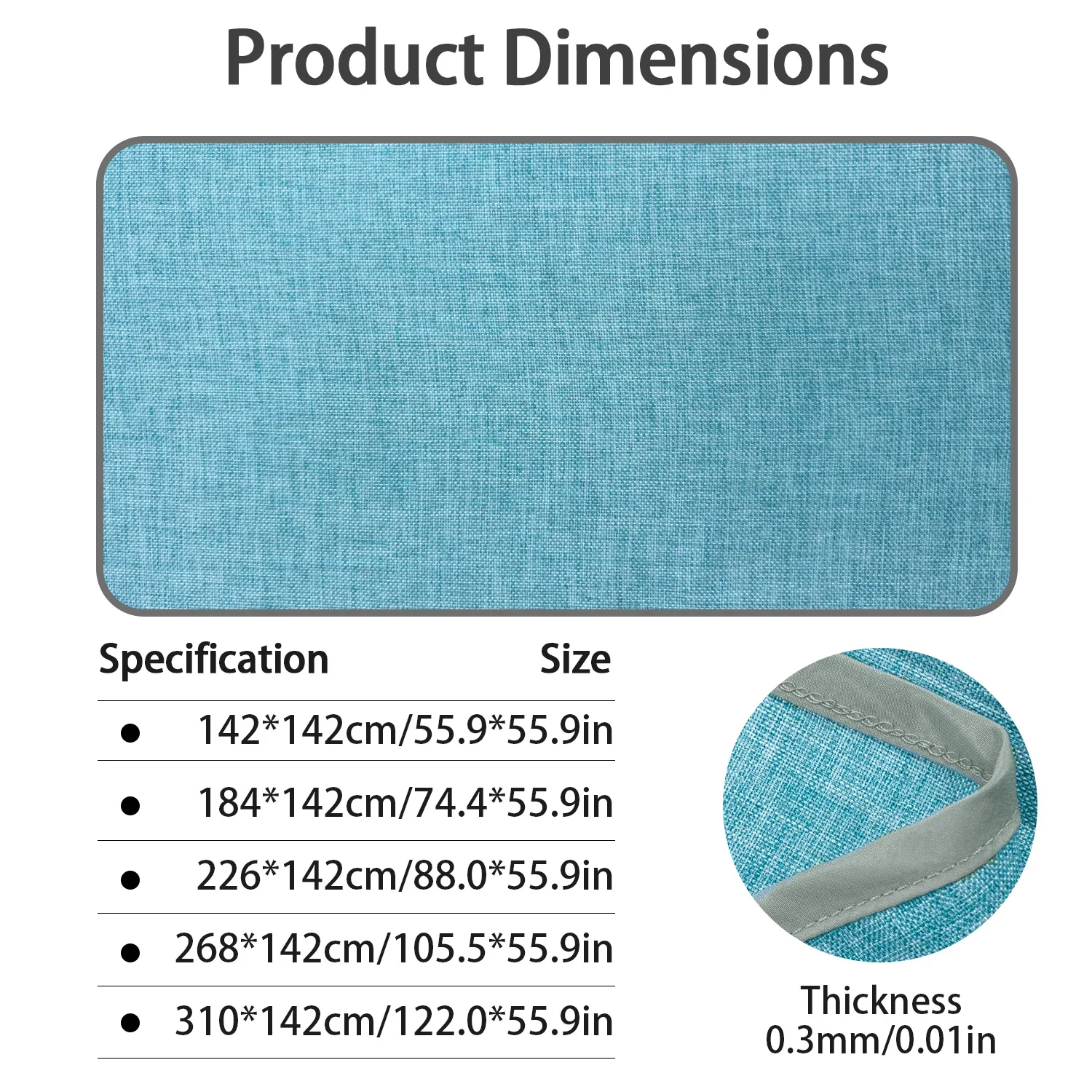 Tablecloth, 142Cm Width, Light Blue Linen Woven Fabric with Edge Banding, Durable for Wedding Banquet & Family Daily Use